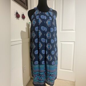Navy Blue Patterned Sleeveless Dress Size 10